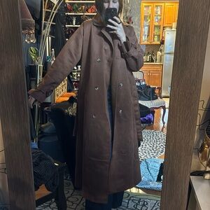 BRAND NEW! brown suede trench coat - oversized, size large